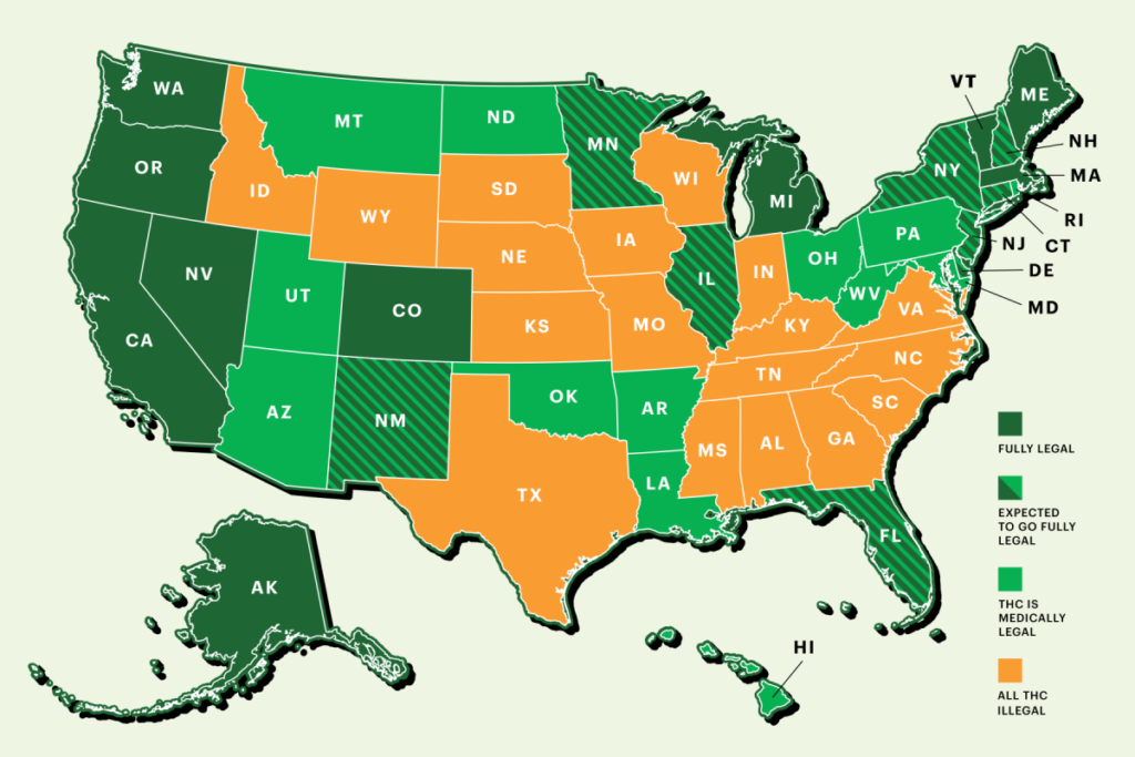 United States cannabis legalization map
