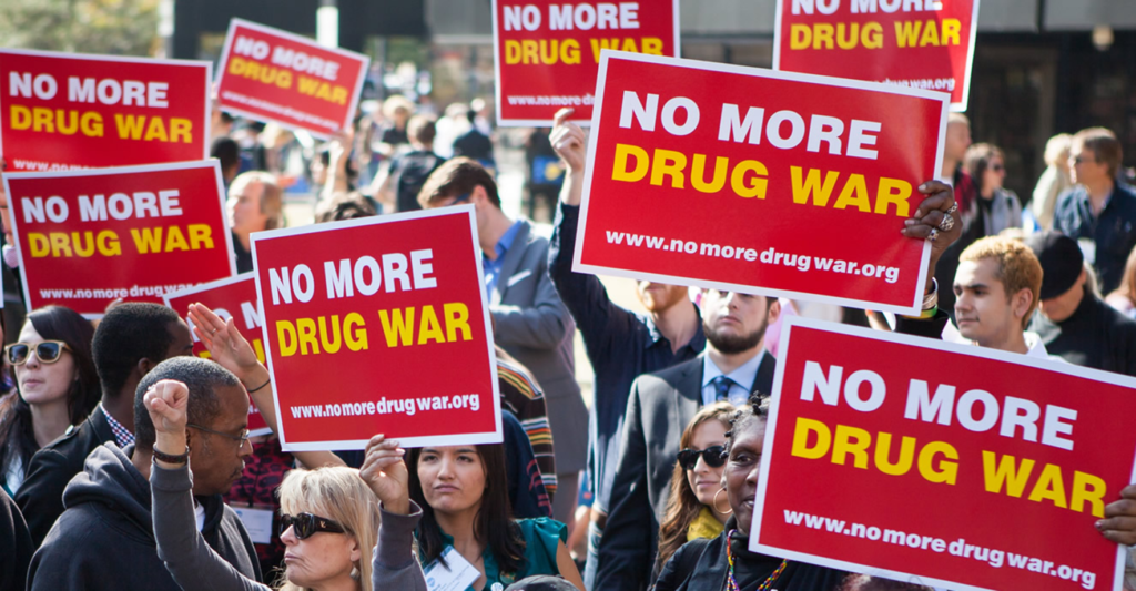 Drug Policy Alliance rally members pursuing to end the war on drugs